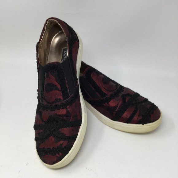 Dolce and Gabana Mens Linen Sneakers Laufers Slip On Shoes Linen Lace Red Maroon